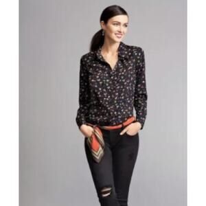 CAbi Ferris Top Blouse Large Black Multi Color Rainbow Printed Button Down 3423‎